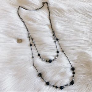 Black and silver beaded layered necklace